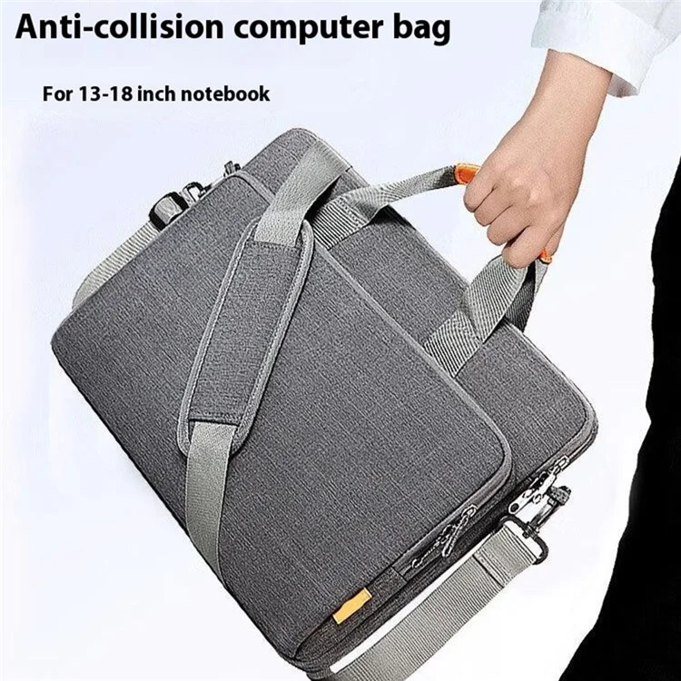 For 15.6 inch Shoulder Laptop Bag Business Style Multi-Functional Notebook Sleeve Bag with Air Cushion Protection - Grey