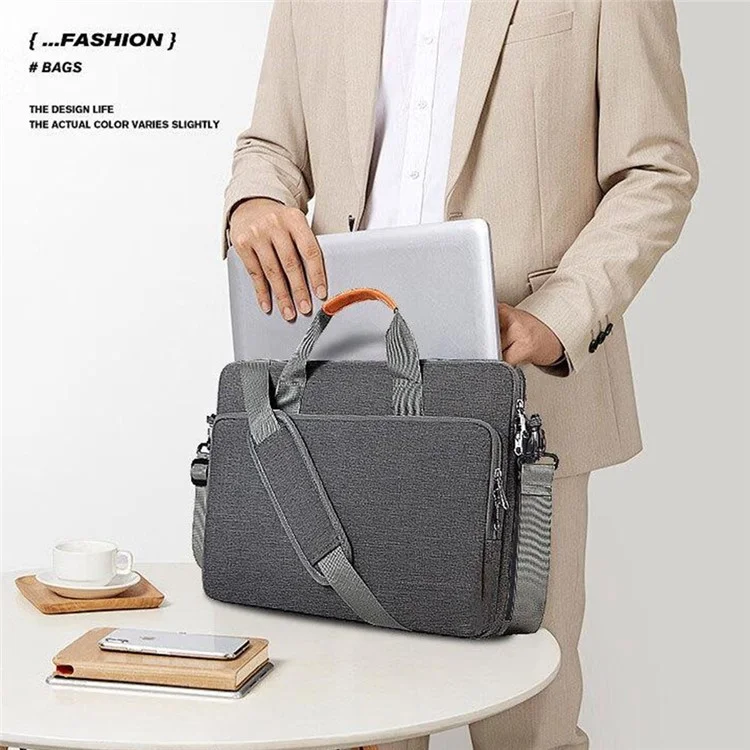 For 15.6 inch Shoulder Laptop Bag Business Style Multi-Functional Notebook Sleeve Bag with Air Cushion Protection - Grey