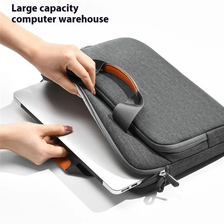 For 15.6 inch Shoulder Laptop Bag Business Style Multi-Functional Notebook Sleeve Bag with Air Cushion Protection - Grey