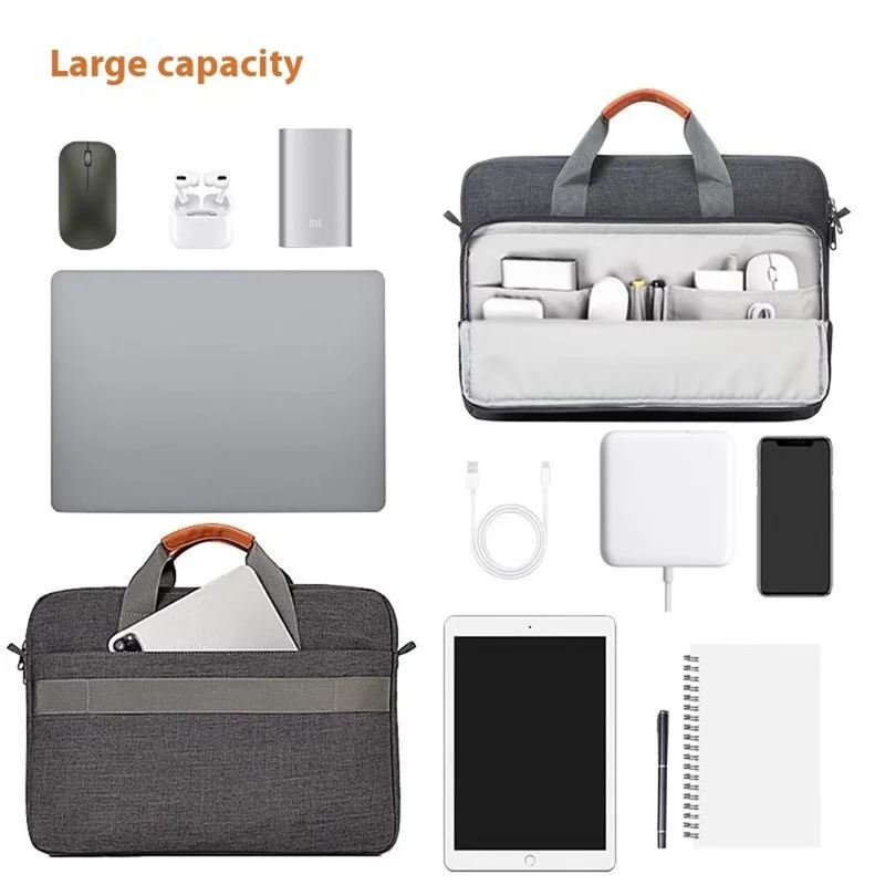 For 13 inch Shoulder Laptop Bag Business Style Multi-Functional Notebook Sleeve Bag with Air Cushion Protection - Black