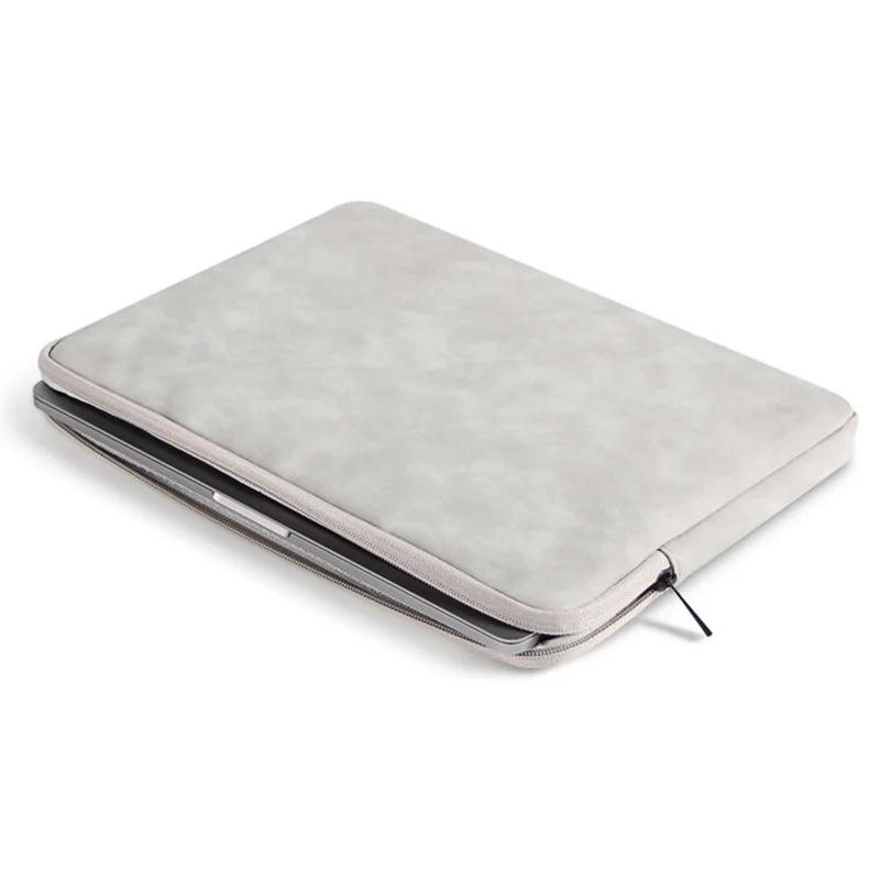 For 14-15.4 Inch Laptop Bag PU Leather Inner Lining Scratch Resistant Water Repellent Protective Sleeve - Light Grey