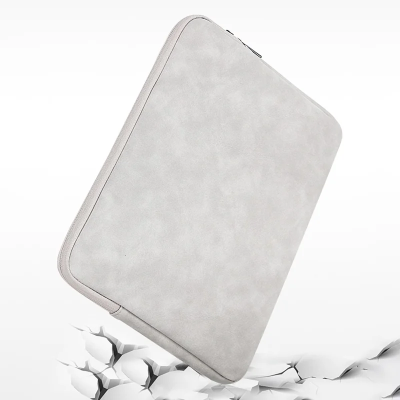 For 14-15.4 Inch Laptop Bag PU Leather Inner Lining Scratch Resistant Water Repellent Protective Sleeve - Light Grey