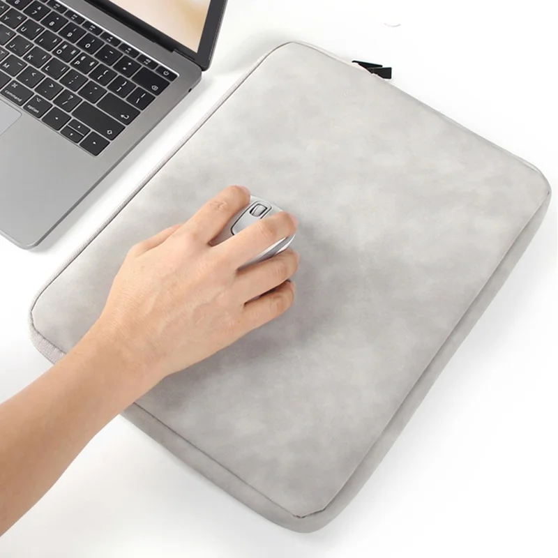For 14-15.4 Inch Laptop Bag PU Leather Inner Lining Scratch Resistant Water Repellent Protective Sleeve - Light Grey