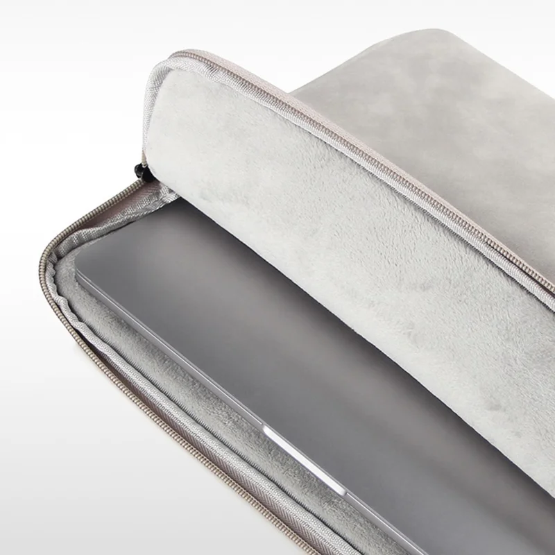 For 14-15.4 Inch Laptop Bag PU Leather Inner Lining Scratch Resistant Water Repellent Protective Sleeve - Light Grey