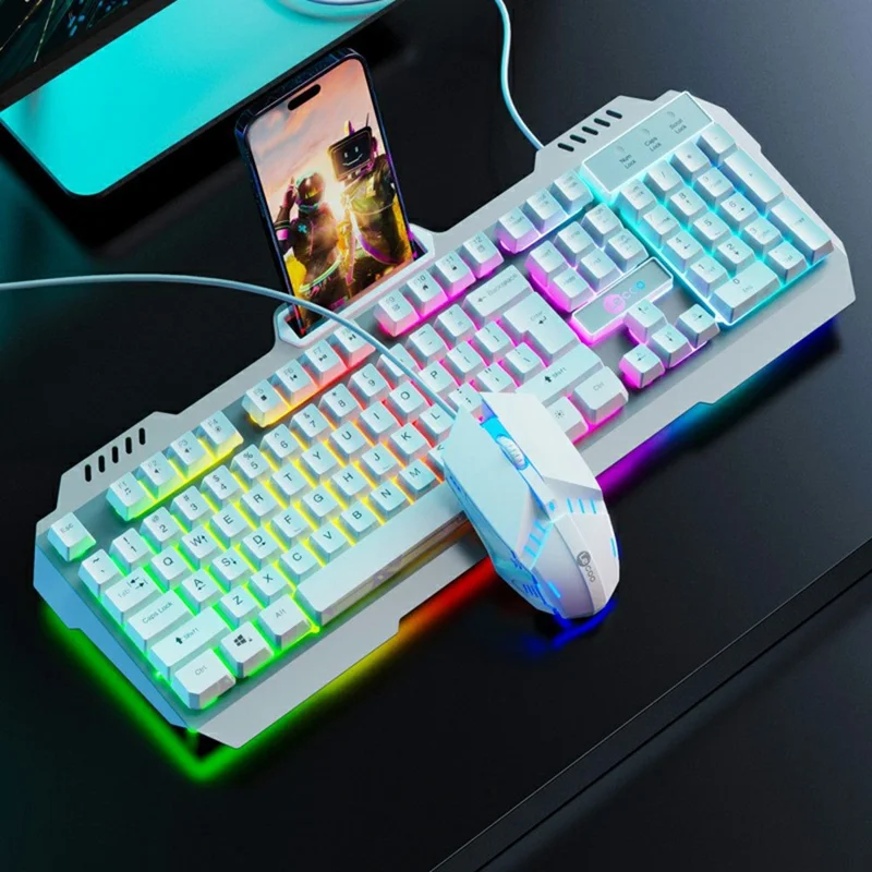 LENOVO LECOO CM107 Backlight USB Wired Gaming Mechanical Keyboard Mouse Set for Computer Laptop - White