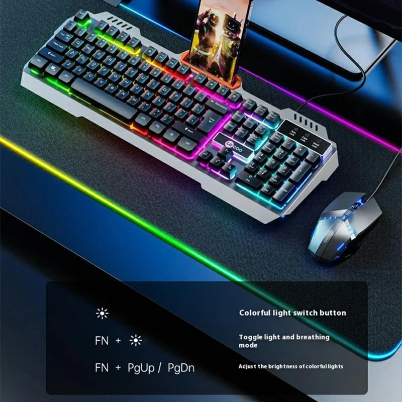 LENOVO LECOO CM107 Backlight USB Wired Gaming Mechanical Keyboard Mouse Set for Computer Laptop - White