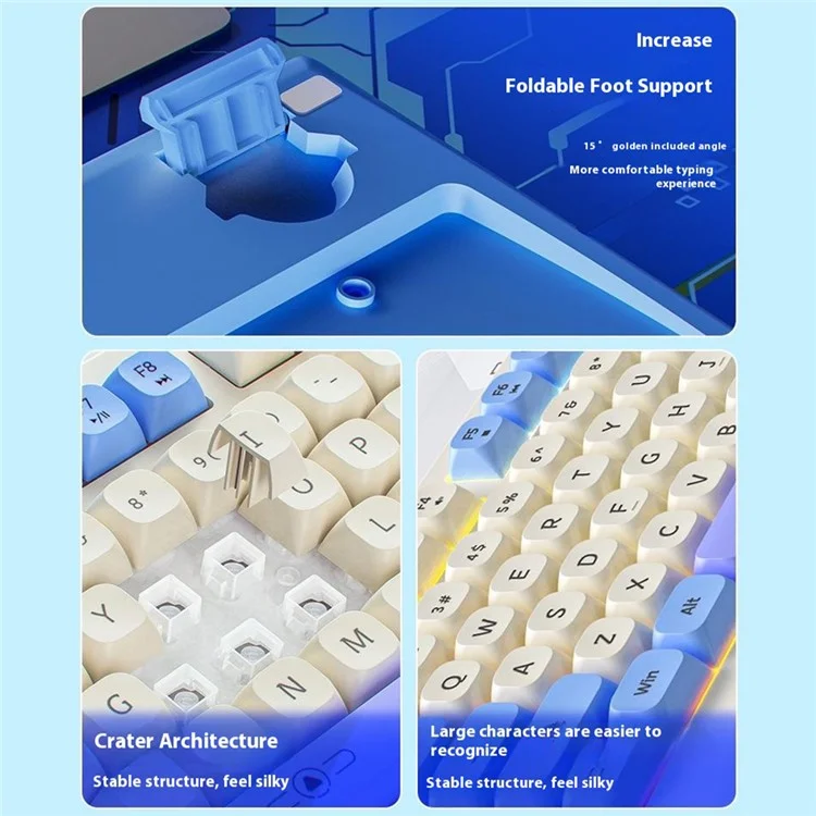 YINDIAO KM900 93 Keys USB Wired Backlit Gaming Keyboard Computer Mouse Keyboard Set - Blue