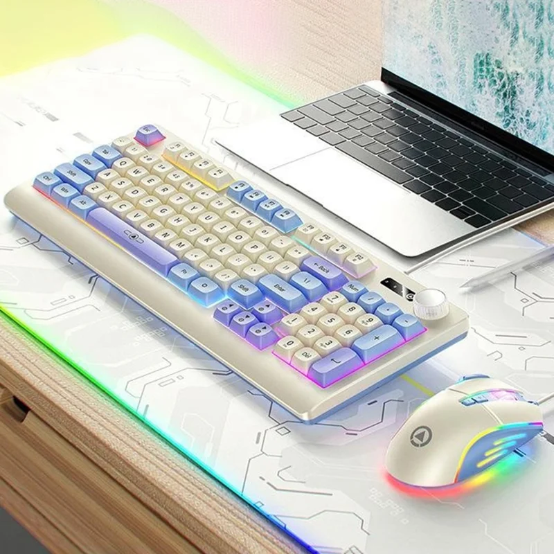 YINDIAO KM900 93 Keys USB Wired Backlit Gaming Keyboard Computer Mouse Keyboard Set - Purple