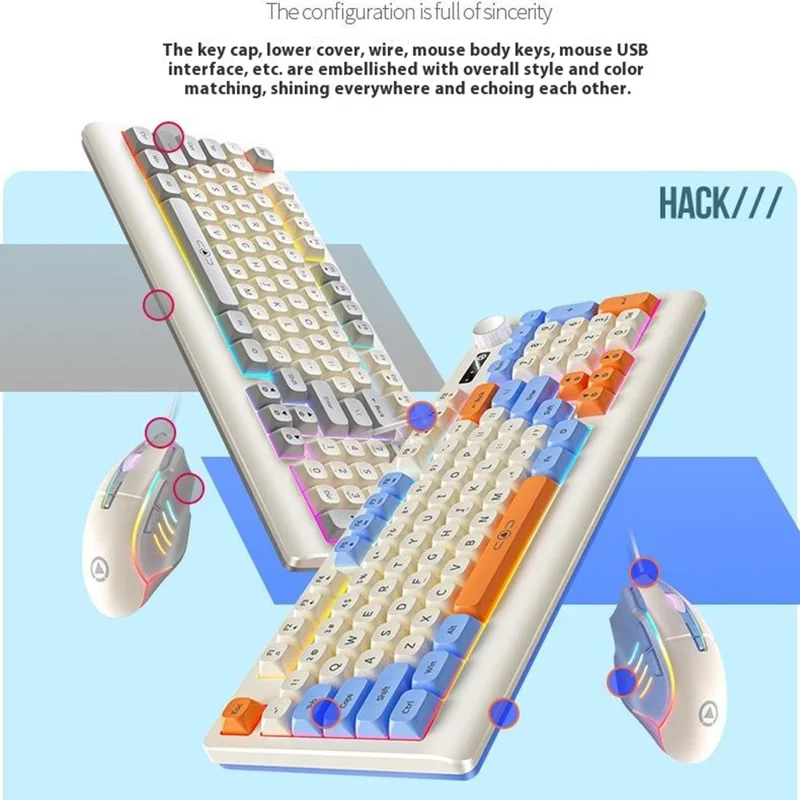 YINDIAO KM900 93 Keys USB Wired Backlit Gaming Keyboard Computer Mouse Keyboard Set - Purple