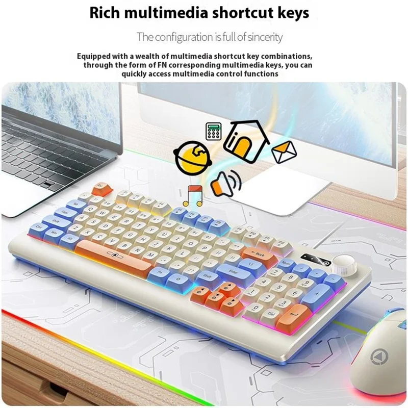 YINDIAO KM900 93 Keys USB Wired Backlit Gaming Keyboard Computer Mouse Keyboard Set - Purple