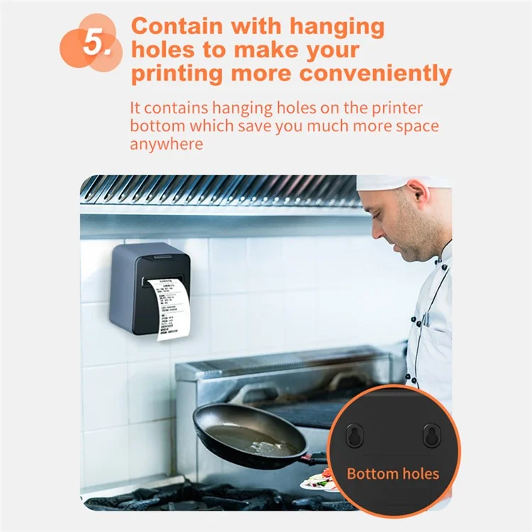 Impressora térmica de recibo ZJ-8370 de 80 mm com interface USB LAN, impressora de cozinha de restaurante com cortador automático - Preto / Plugue EUA