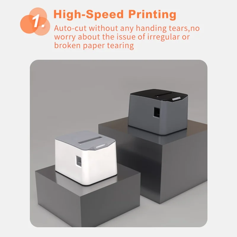 ZJ-8370 80mm Thermal Receipt Printer USB LAN Interface Restaurant Kitchen Printer with Auto Cutter - White + Grey / EU Plug