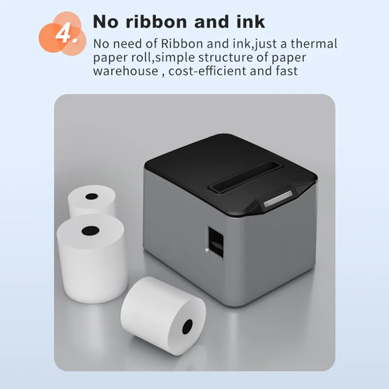 ZJ-8370 80mm Direct Thermal Receipt Printer USB LAN Bluetooth-compatible POS Printer with Auto Cutter - Grey + Black / US Plug