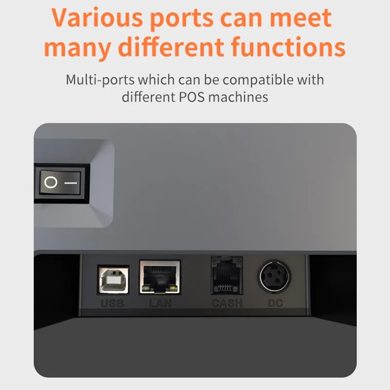 ZJ-8370 80mm Direct Thermal Receipt Printer USB LAN Bluetooth-compatible POS Printer with Auto Cutter - Grey + Black / US Plug