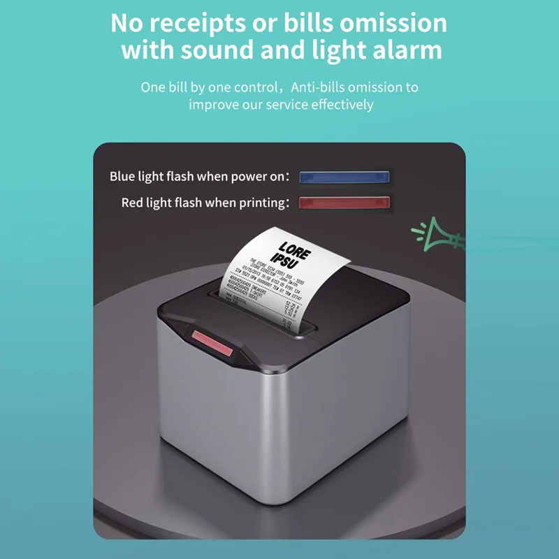 ZJ-8370 80mm Direct Thermal Receipt Printer USB LAN Bluetooth-compatible POS Printer with Auto Cutter - Grey + Black / US Plug