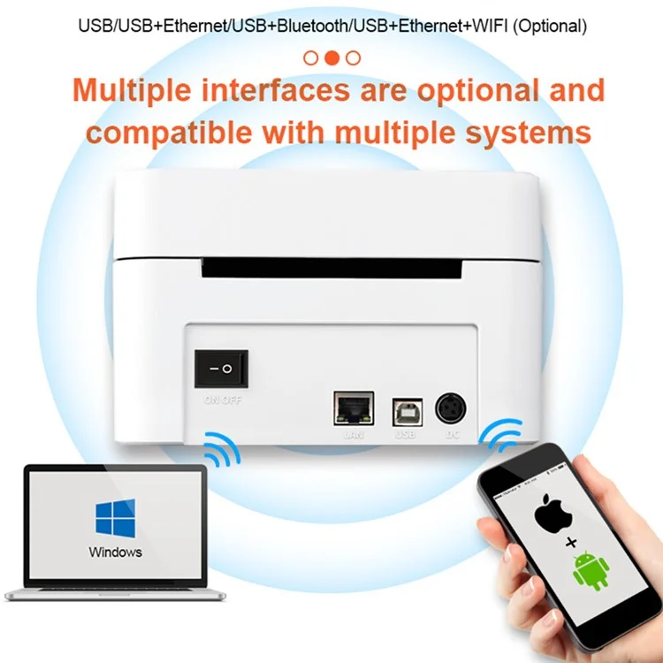 ZJ-9250 100mm Bluetooth-compatible USB Thermal Label Printer 4 x 6 inch Shipping Label Printer - White  /  US Plug