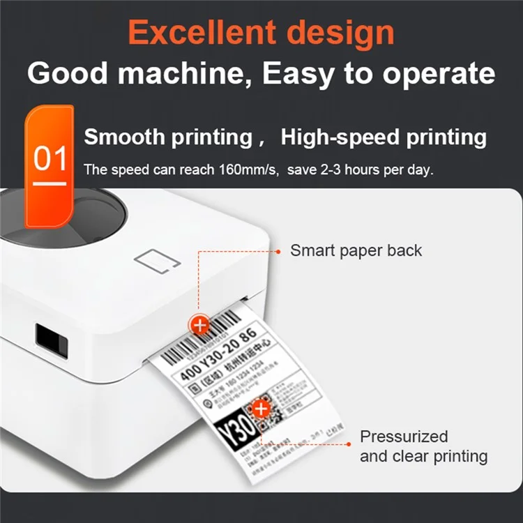 ZJ-9250 100mm Bluetooth-compatible USB Thermal Label Printer 4 x 6 inch Shipping Label Printer - White  /  US Plug
