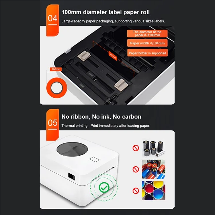 ZJ-9250 100mm Bluetooth-compatible USB Thermal Label Printer 4 x 6 inch Shipping Label Printer - White  /  US Plug