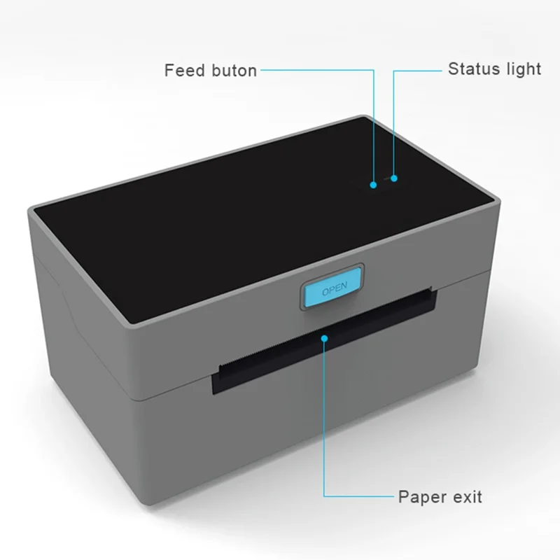 ZJ-9220 4 inch Thermal Label Printer USB Bluetooth-compatible Electronic Shipping Package Printer - White + Black / US Plug