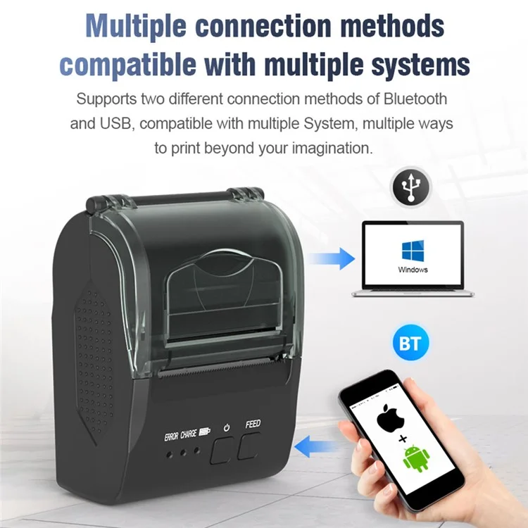 Портативный принтер ZJ-5810 58 мм с термопечатью, USB, Bluetooth