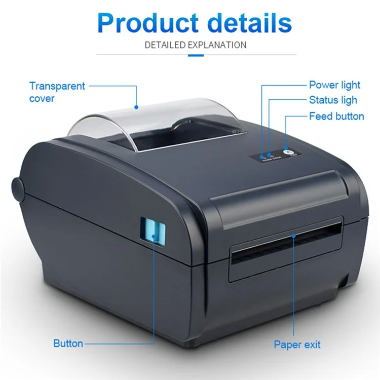 ZJ-9210 110mm Thermoetikettendrucker tragbarer Mini-Etikettendrucker USB + Bluetooth-Schnittstelle - Schwarz / US-Stecker