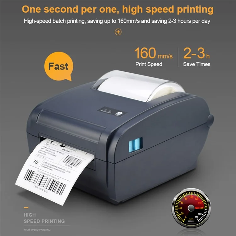 ZJ-9210 110mm Thermal Label Printer Portable Mini Label Printer USB + Bluetooth-compatible Interface - Grey White  /  US Plug