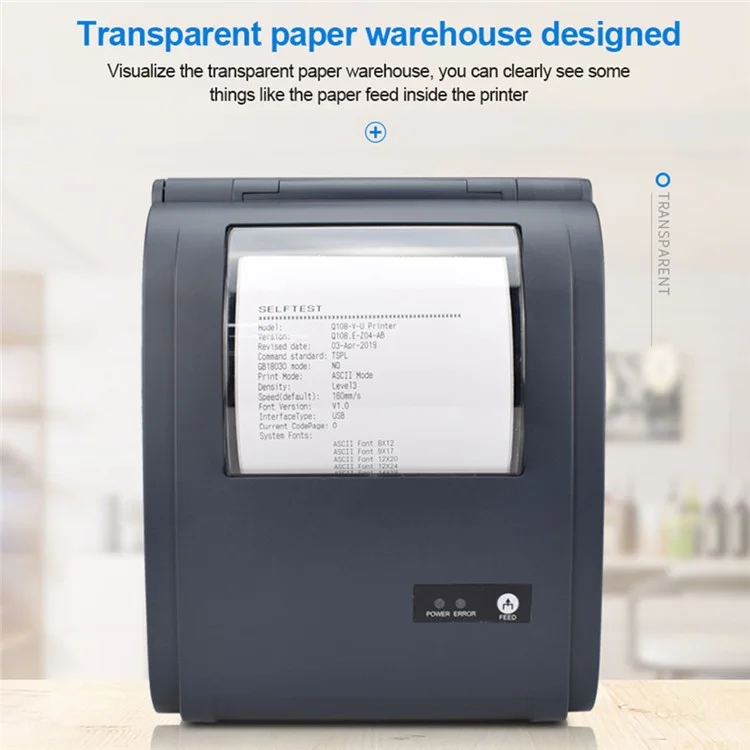 ZJ-9210 110mm Thermal Label Printer Portable Mini Label Printer USB + Bluetooth-compatible Interface - Grey White  /  US Plug