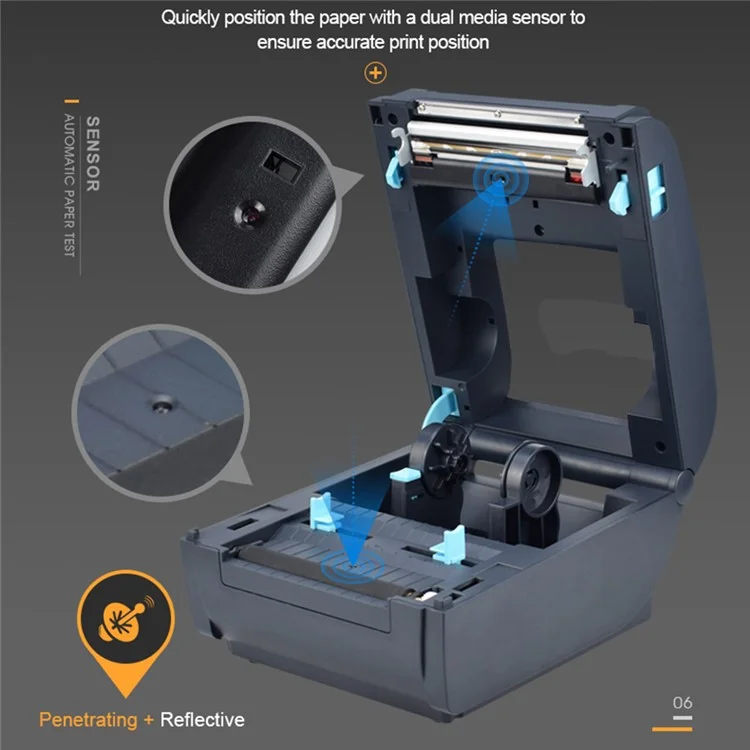 Impresora de etiquetas térmicas ZJ-9210 de 110 mm para envíos, impresora USB para plataformas de comercio electrónico - Negro / Enchufe estadounidense
