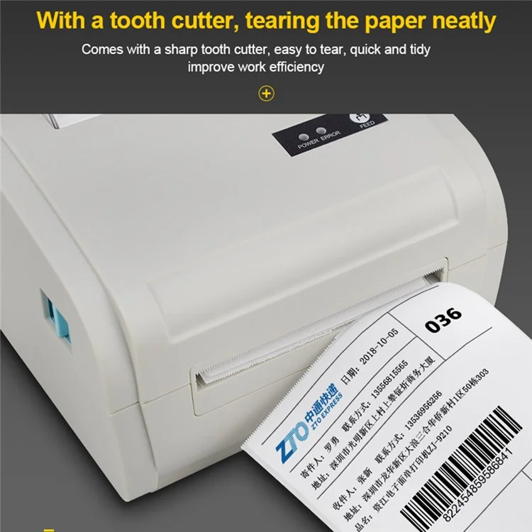 ZJ-9210 110mm Thermal Label Printer Shipping Labels USB Printer for E-Commerce Platforms - White  /  EU Plug