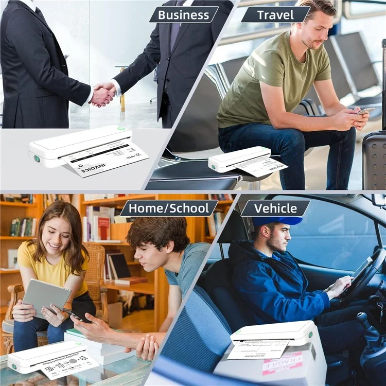 M15 Portable A4 Printer Pocket Size 203 DPI Inkless Bluetooth-Compatible Thermal Printing Machine - Black