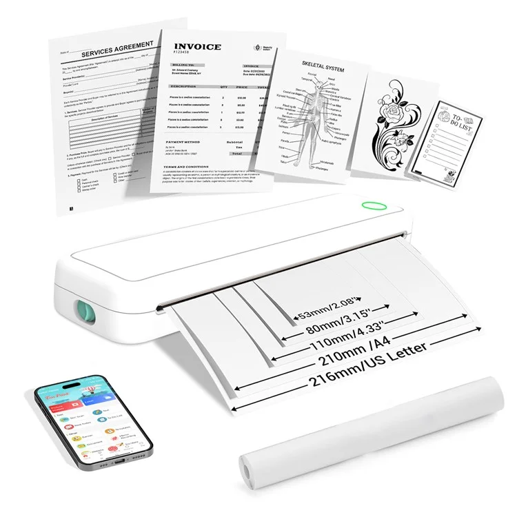M15 Portable A4 Printer Pocket Size 203 DPI Inkless Bluetooth-Compatible Thermal Printing Machine - Black