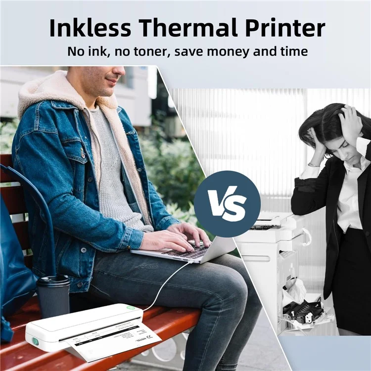 M15 Portable A4 Printer Pocket Size 203 DPI Inkless Bluetooth-Compatible Thermal Printing Machine - Black