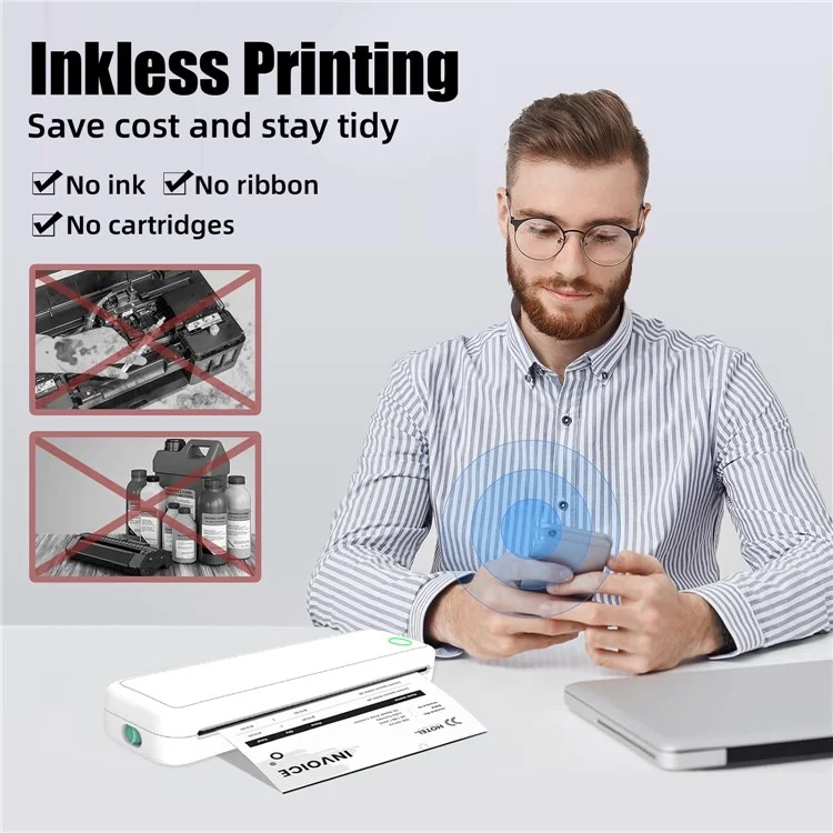 M15 Portable A4 Printer Pocket Size 203 DPI Inkless Bluetooth-Compatible Thermal Printing Machine - Black