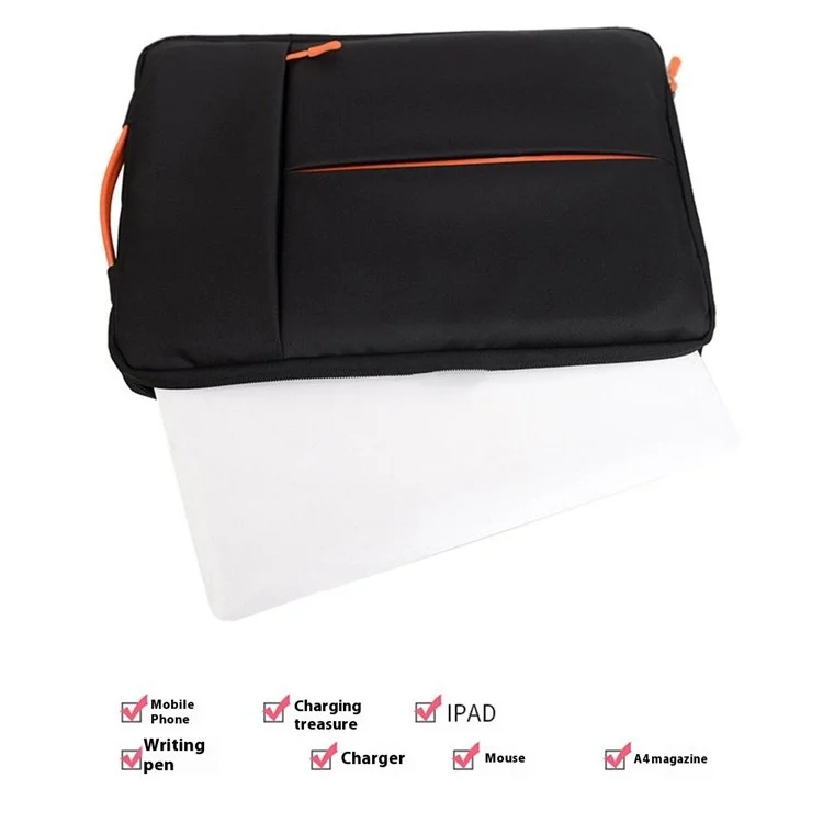 Borsa per laptop da 11-12 pollici, custodia protettiva verticale in nylon resistente all'acqua con tasca con cerniera 31 x 21 x 3 CM - Nero