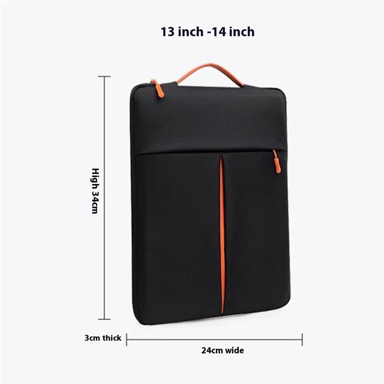 Funda para portátil de 13-14 pulgadas, bolsa vertical resistente al agua de nailon con bolsillo de cremallera, 34 x 24 x 3 CM - Gris