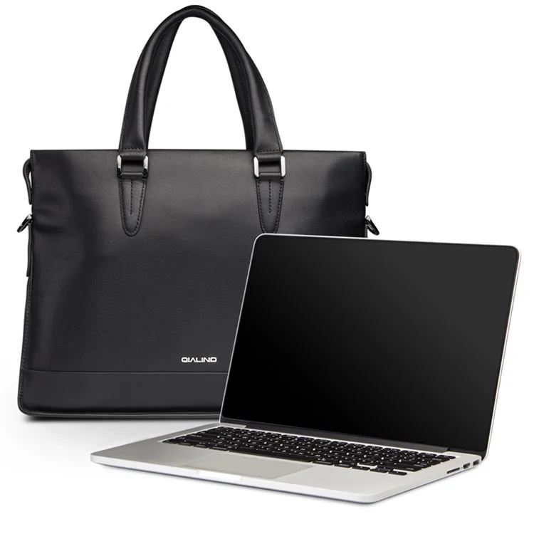 QIALINO Custodia per Laptop Universale da 15 Pollici in Vera Pelle di Mucca con Tracolla Staccabile