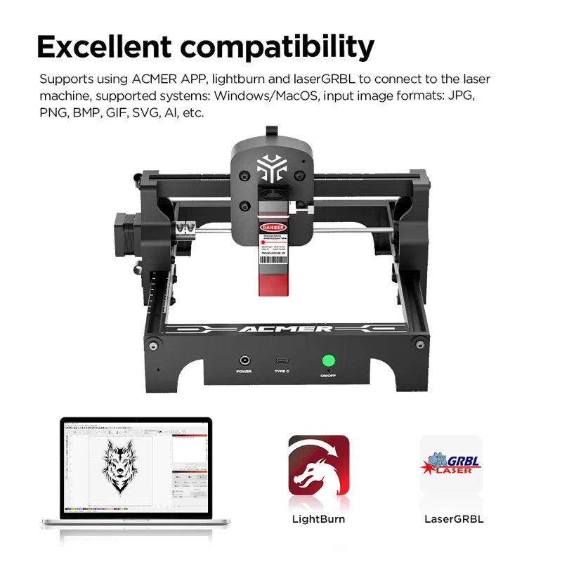 ACMER S1 3.5W Mini Laser Engraving Machine Portable Engraver for Wood Plastic Paper Leather - US Plug