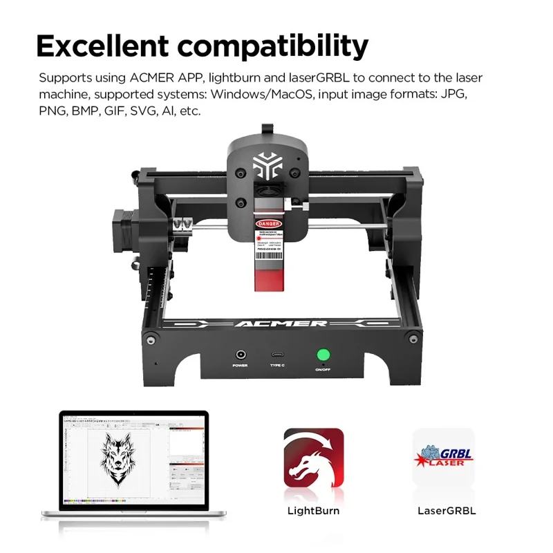 ACMER S1 6W Mini Macchina per Incisione Laser Portatile per Legno Plastica Carta Pelle - Spina USA