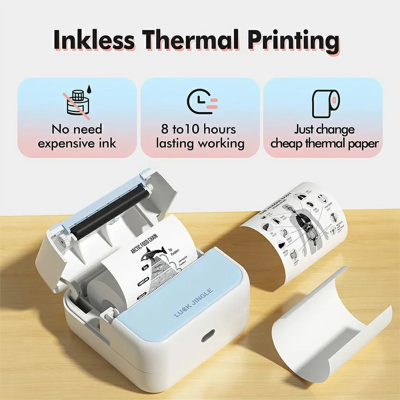 S1 Tragbarer BT-Thermoetikettendrucker für Barcodes / Aufkleber / Etiketten / Quittungen Mini-Drucker mit 5 Rollen - Weiß