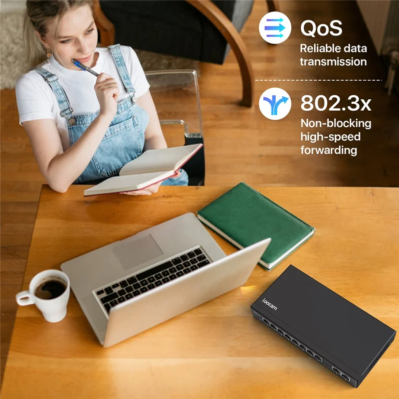 ZOSI Commutateur Poe Gigabit à 8 Ports avec 2 Ports Montants Gigabit, Budget Poe de 96W, Compatible IEEE802.3af / at - Fiche US