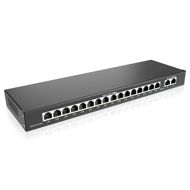 Commutateur ZOSI 16 Ports Gigabit Poe avec 2 Ports Uplink Gigabit 156W pour 16 Ports Poe+ IEEE802.3af / at - Fiche US