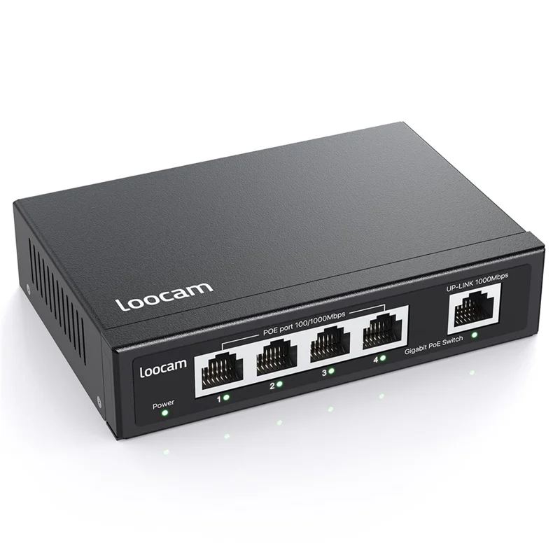 ZOSI 5-Port-Gigabit-PoE-Switch mit 4 PoE+ Ports, 65W, 1000 Mbps Uplink-Port, IEEE802.3af/at - US-Stecker