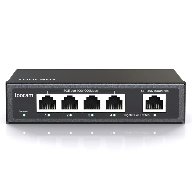 ZOSI 5-Port-Gigabit-PoE-Switch mit 4 PoE+ Ports, 65W, 1000 Mbps Uplink-Port, IEEE802.3af/at - US-Stecker