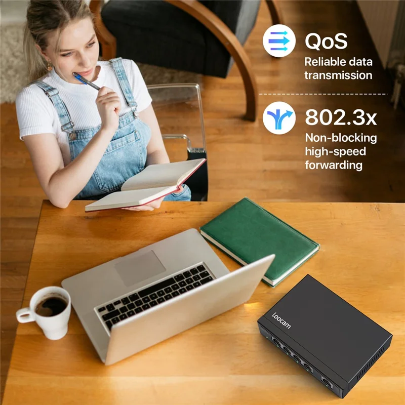 ZOSI 5-Port-Gigabit-PoE-Switch mit 4 PoE+ Ports, 65W, 1000 Mbps Uplink-Port, IEEE802.3af/at - US-Stecker