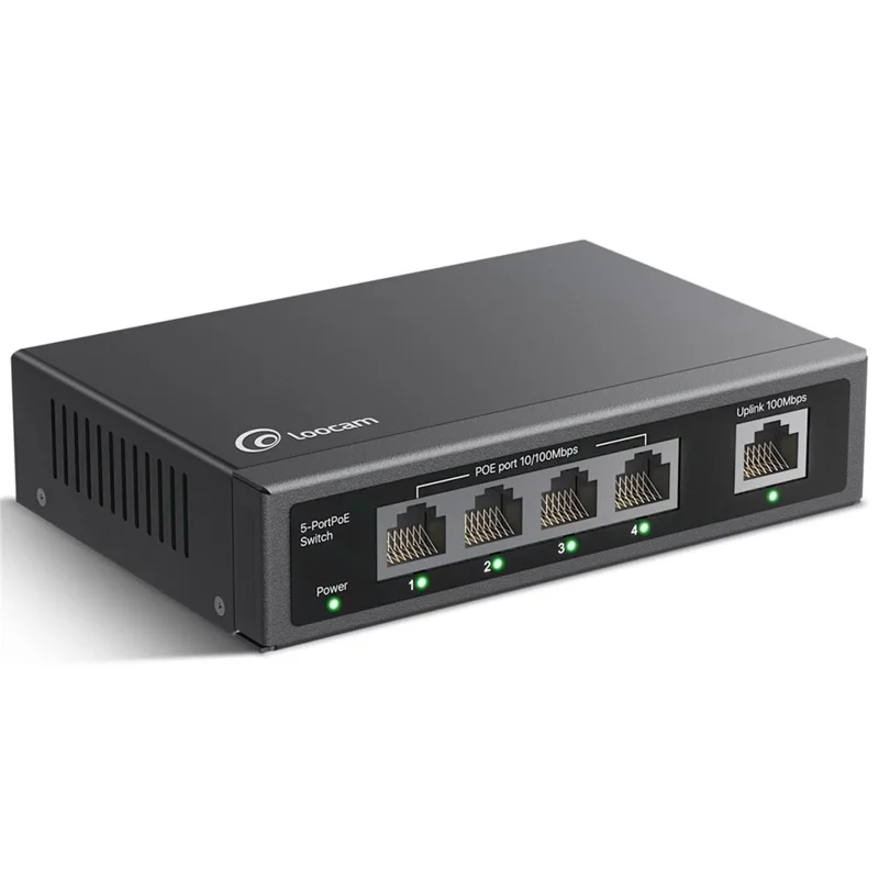 Commutateur PoE ZOSI à 5 ports (4 ports PoE + 1 liaison montante) 802.3af/at PoE+ 100 Mbps 65W Portée étendue jusqu'à 250 m, plug and play - Prise US
