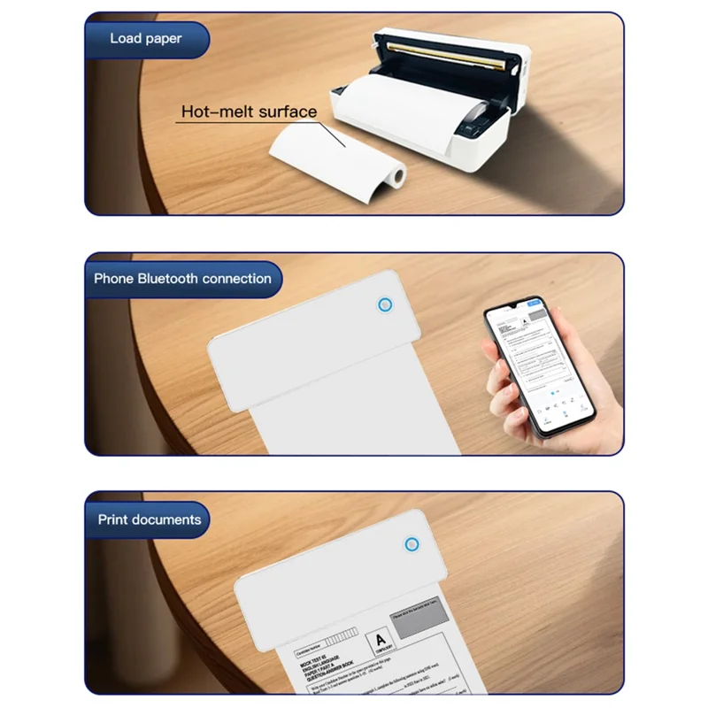 Stampante termica A4 wireless Bluetooth portatile per Windows / iOS / Android - Bianca