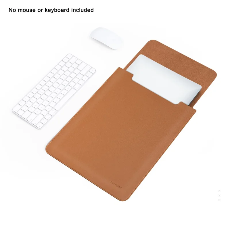 HUASHENG For 13  /  13.3  /  14 Inch Laptop Sleeve Ultra Thin PU Leather Portable Non Magnetic Vertical Notebook Bag - Light Brown