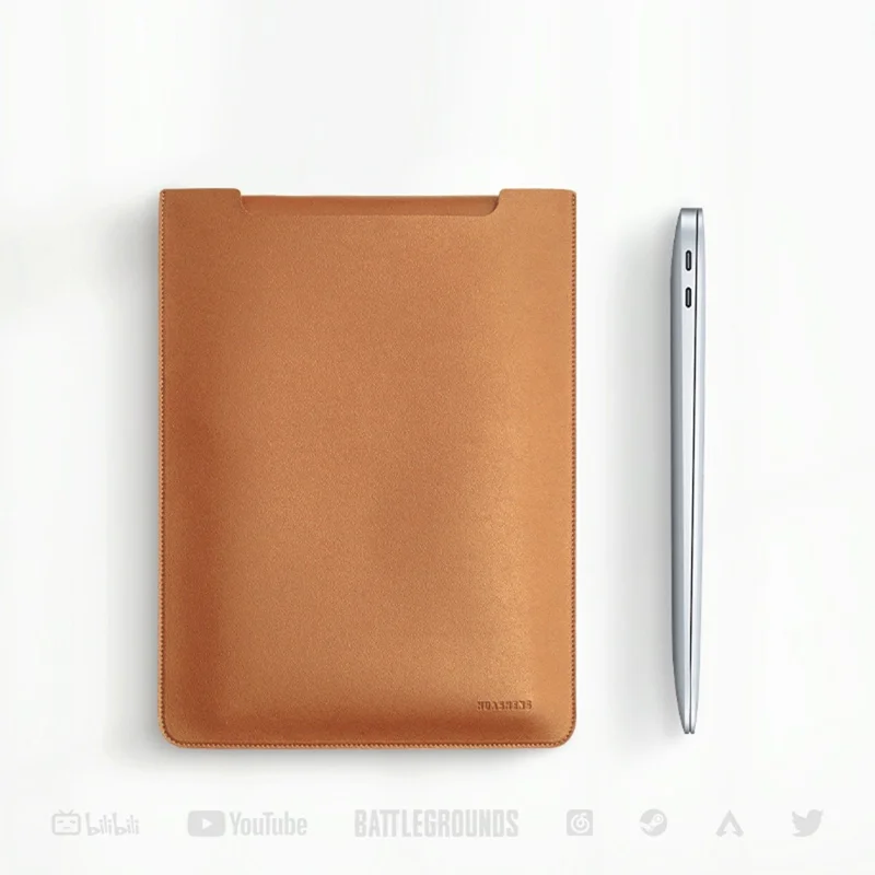 HUASHENG For 13  /  13.3  /  14 Inch Laptop Sleeve Ultra Thin PU Leather Portable Non Magnetic Vertical Notebook Bag - Light Brown