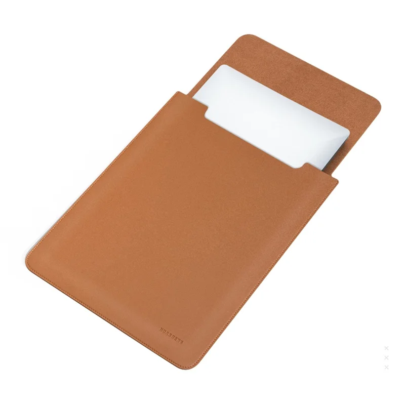 HUASHENG Laptoptasche für 15 / 15,4 Zoll Ultra Dünn Aus PU-Leder Tragbar Nicht-Magnetisch Vertikale Notebooktasche - Hellbraun