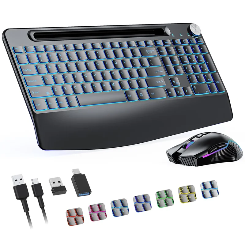 2.4G Wireless Keyboard Mouse Set Ergonomic RGB Backlit Computer Laptop Rechargeable Keyboard Mouse